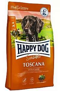 מזון מופחת שומן לכלבים מסורסים הפי דוג סנסיבל טוסקנה ברווז וסלמון 11 ק"ג מזון מופחת שומן לכלבים מסורסים הפי דוג סנסיבל טוסקנה ברווז וסלמון 11 ק"ג