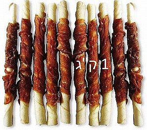 מארז 1 ק"ג מקל עור בקר מיובש עטוף ברווז 13 ס"מ מארז 1 ק"ג מקל עור בקר מיובש עטוף ברווז 13 ס"מ